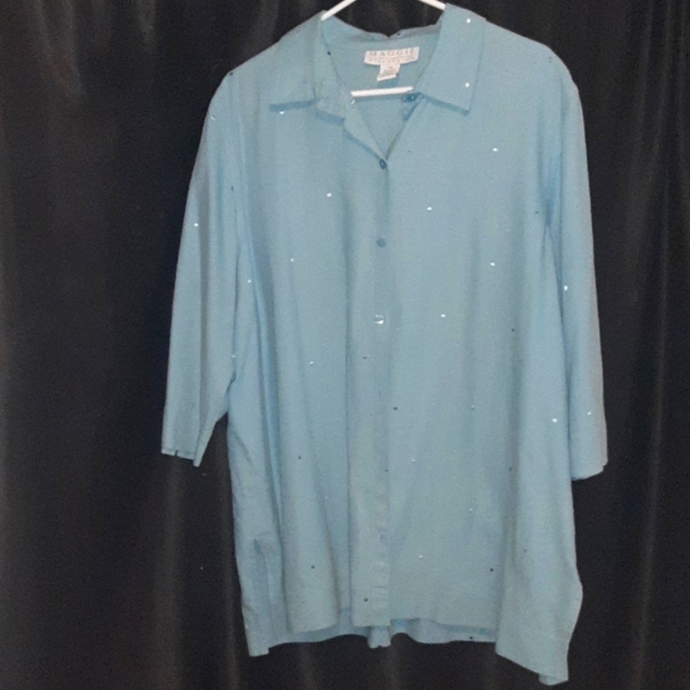 Women's Button Down Top, 1X, Blue
